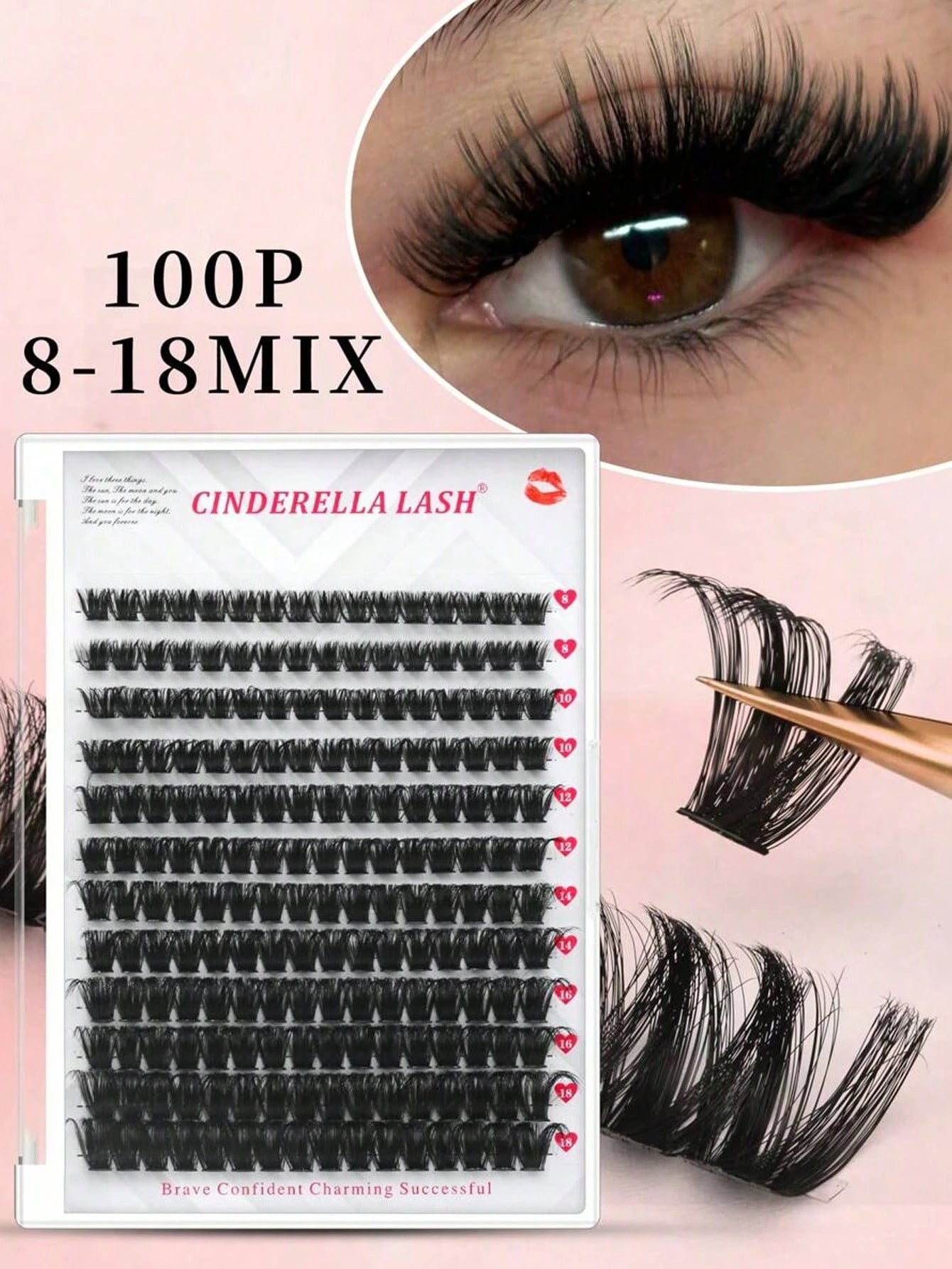 192pcs DIY Eyelash Cluster Pre-Made Fan-Shaped Soft Glue Ribbon Russian Style Thick 100pcs Classic False Eyelashes C/D Curl 8-18mm Length Fluffy Texture Easy To Wear Makeup Tool