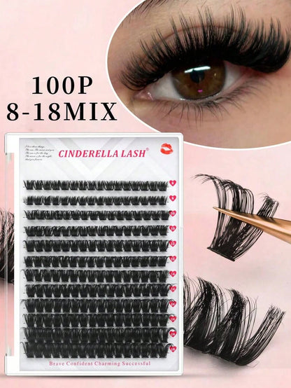 192pcs DIY Eyelash Cluster Pre-Made Fan-Shaped Soft Glue Ribbon Russian Style Thick 100pcs Classic False Eyelashes C/D Curl 8-18mm Length Fluffy Texture Easy To Wear Makeup Tool