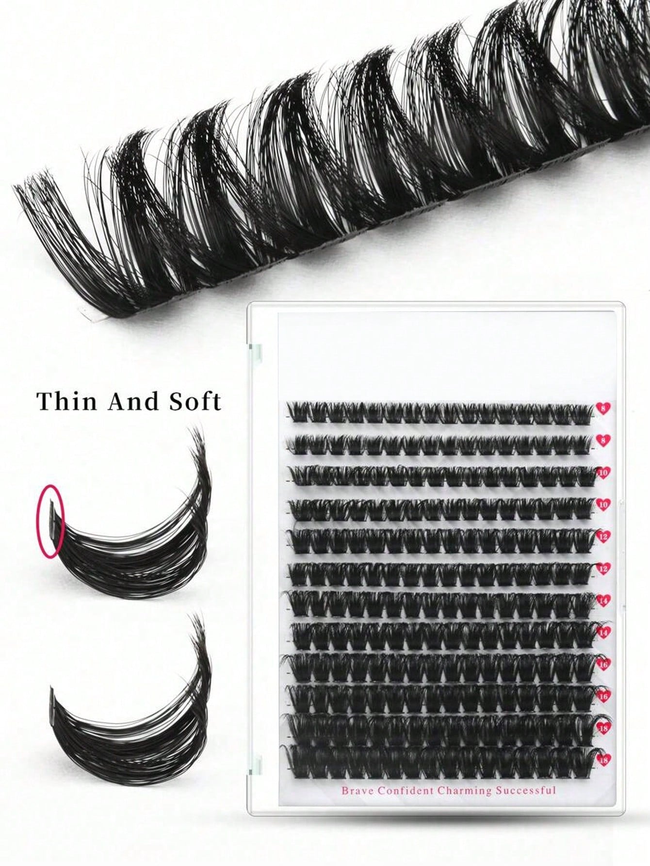 192pcs DIY Eyelash Cluster Pre-Made Fan-Shaped Soft Glue Ribbon Russian Style Thick 100pcs Classic False Eyelashes C/D Curl 8-18mm Length Fluffy Texture Easy To Wear Makeup Tool