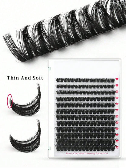192pcs DIY Eyelash Cluster Pre-Made Fan-Shaped Soft Glue Ribbon Russian Style Thick 100pcs Classic False Eyelashes C/D Curl 8-18mm Length Fluffy Texture Easy To Wear Makeup Tool
