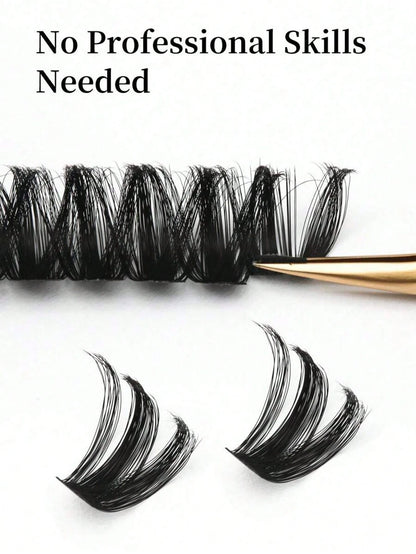 192pcs DIY Eyelash Cluster Pre-Made Fan-Shaped Soft Glue Ribbon Russian Style Thick 100pcs Classic False Eyelashes C/D Curl 8-18mm Length Fluffy Texture Easy To Wear Makeup Tool