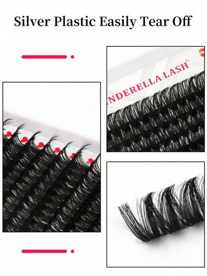 192pcs DIY Eyelash Cluster Pre-Made Fan-Shaped Soft Glue Ribbon Russian Style Thick 100pcs Classic False Eyelashes C/D Curl 8-18mm Length Fluffy Texture Easy To Wear Makeup Tool