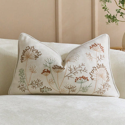 1pc 12x20 Inch Embroidered Throw Pillow Cover, Bohemian Style Decorative Cushion Cover With Zipper, Suitable For Living Room Sofa Bed, Floral & Bee Design, Beige