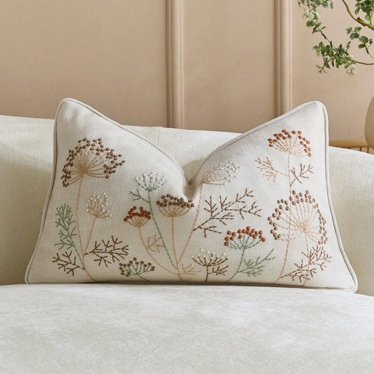 1pc 12x20 Inch Embroidered Throw Pillow Cover, Bohemian Style Decorative Cushion Cover With Zipper, Suitable For Living Room Sofa Bed, Floral & Bee Design, Beige