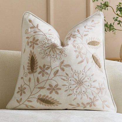 1pc 12x20 Inch Embroidered Throw Pillow Cover, Bohemian Style Decorative Cushion Cover With Zipper, Suitable For Living Room Sofa Bed, Floral & Bee Design, Beige