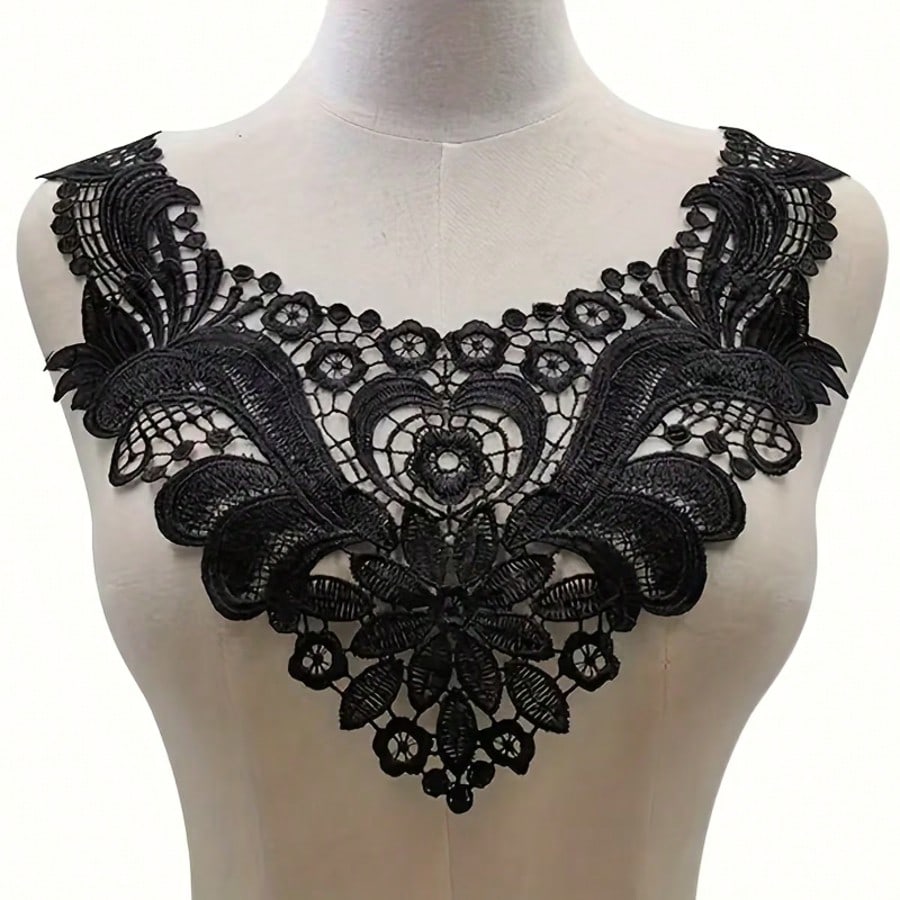 1Pc/2/3Pcs Elegant Water-Soluble Embroidery Lace Collar- Featuring Floral And Lace Patterns, Available In Black/White/Apricot, Suitable For Shirts And Jackets, Ideal For Sewing Projects