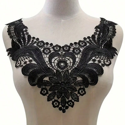 1Pc/2/3Pcs Elegant Water-Soluble Embroidery Lace Collar- Featuring Floral And Lace Patterns, Available In Black/White/Apricot, Suitable For Shirts And Jackets, Ideal For Sewing Projects