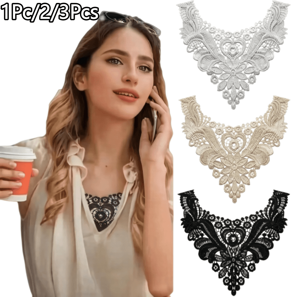 1Pc/2/3Pcs Elegant Water-Soluble Embroidery Lace Collar- Featuring Floral And Lace Patterns, Available In Black/White/Apricot, Suitable For Shirts And Jackets, Ideal For Sewing Projects