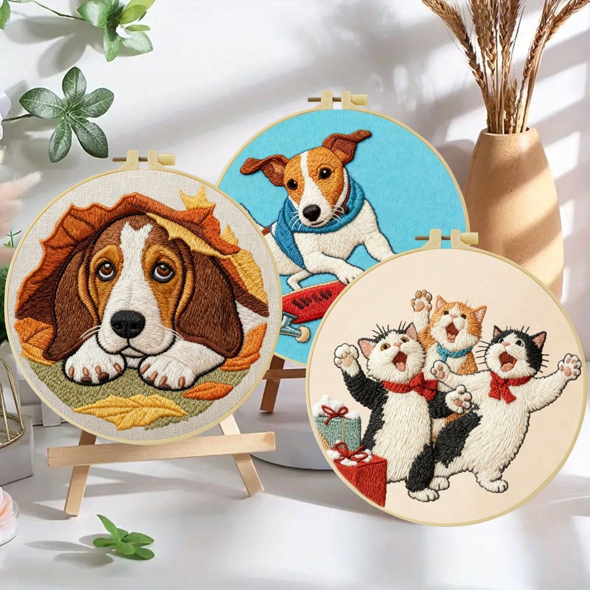 1PC 20*20cm/7.9*7.9in,Animal Party Embroidery Kit, DIY Handmade Embroidery Set For Adult Beginners, Home Gift, Women's Sewing Gift, Including User Manual, Printed Pattern Fabric, Embroidery Frame, Nee