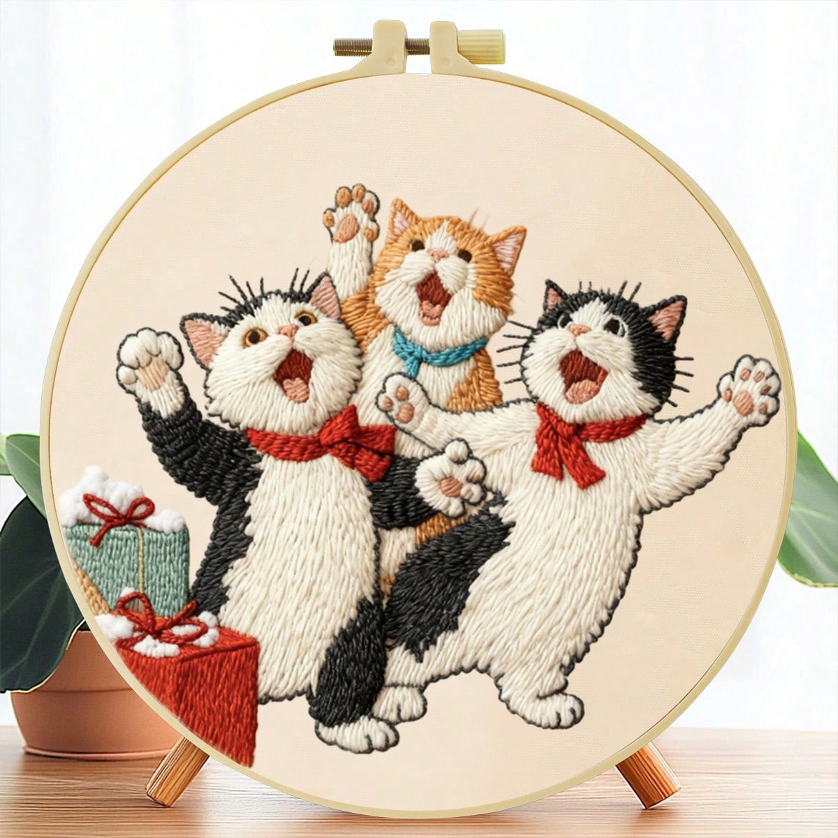 1PC 20*20cm/7.9*7.9in,Animal Party Embroidery Kit, DIY Handmade Embroidery Set For Adult Beginners, Home Gift, Women's Sewing Gift, Including User Manual, Printed Pattern Fabric, Embroidery Frame, Nee