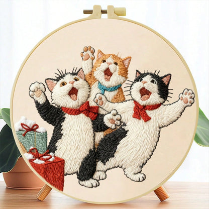 1PC 20*20cm/7.9*7.9in,Animal Party Embroidery Kit, DIY Handmade Embroidery Set For Adult Beginners, Home Gift, Women's Sewing Gift, Including User Manual, Printed Pattern Fabric, Embroidery Frame, Nee