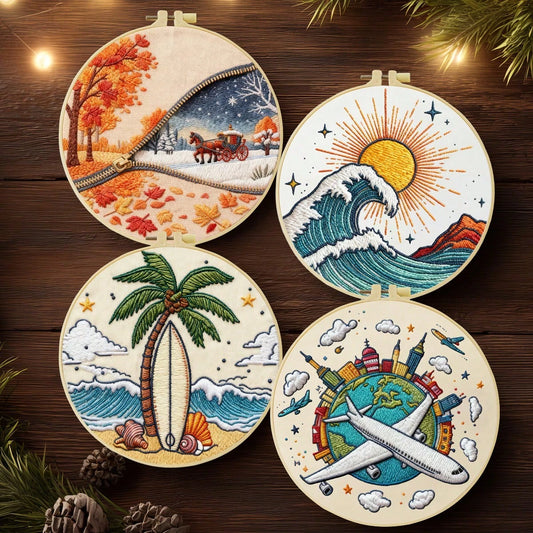 1PC 20*20cm/7.9*7.9in,Beautiful Scenery Embroidery Kit, DIY Handmade Embroidery Set For Adult Beginners, Home Gift, Women's Sewing Gift, Including User Manual, Printed Pattern Fabric, Embroidery Frame