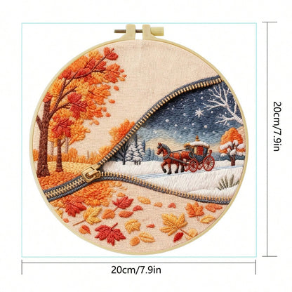 1PC 20*20cm/7.9*7.9in,Beautiful Scenery Embroidery Kit, DIY Handmade Embroidery Set For Adult Beginners, Home Gift, Women's Sewing Gift, Including User Manual, Printed Pattern Fabric, Embroidery Frame