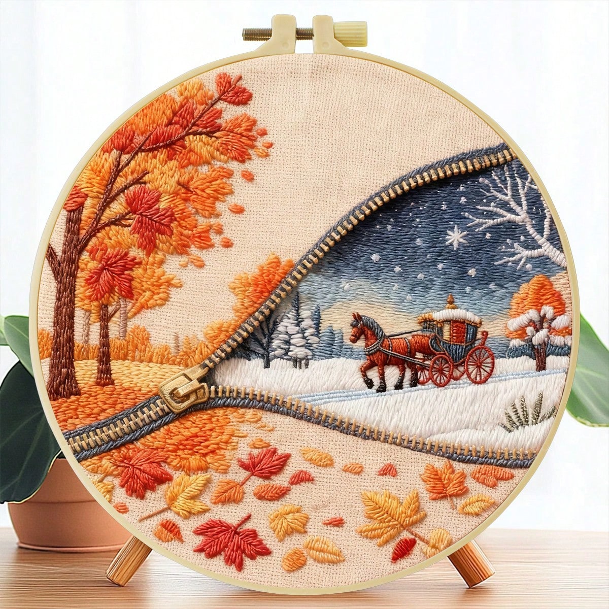 1PC 20*20cm/7.9*7.9in,Beautiful Scenery Embroidery Kit, DIY Handmade Embroidery Set For Adult Beginners, Home Gift, Women's Sewing Gift, Including User Manual, Printed Pattern Fabric, Embroidery Frame