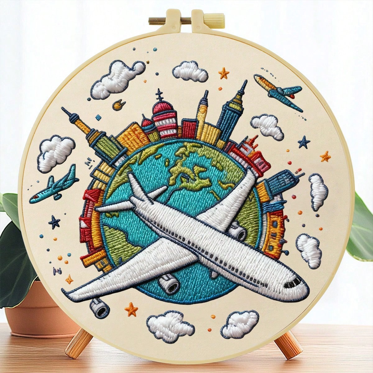 1PC 20*20cm/7.9*7.9in,Beautiful Scenery Embroidery Kit, DIY Handmade Embroidery Set For Adult Beginners, Home Gift, Women's Sewing Gift, Including User Manual, Printed Pattern Fabric, Embroidery Frame
