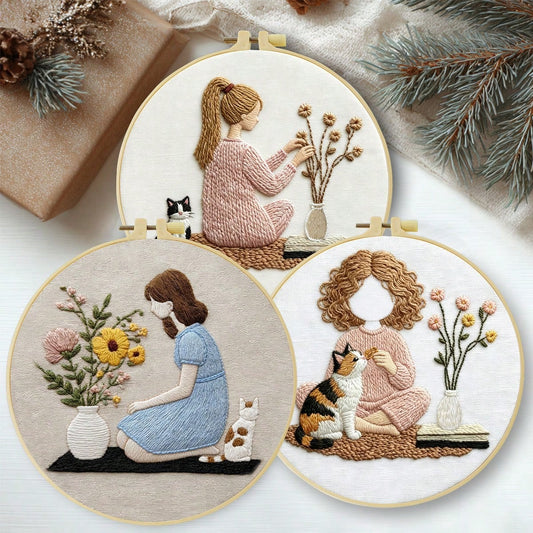 1PC 20*20cm/7.9*7.9in,Learning The Art Of Flower Arrangement Embroidery Kit, DIY Handmade Embroidery Set For Adult Beginners, Home Gift, Women's Sewing Gift, Including User Manual, Printed Pattern Fab