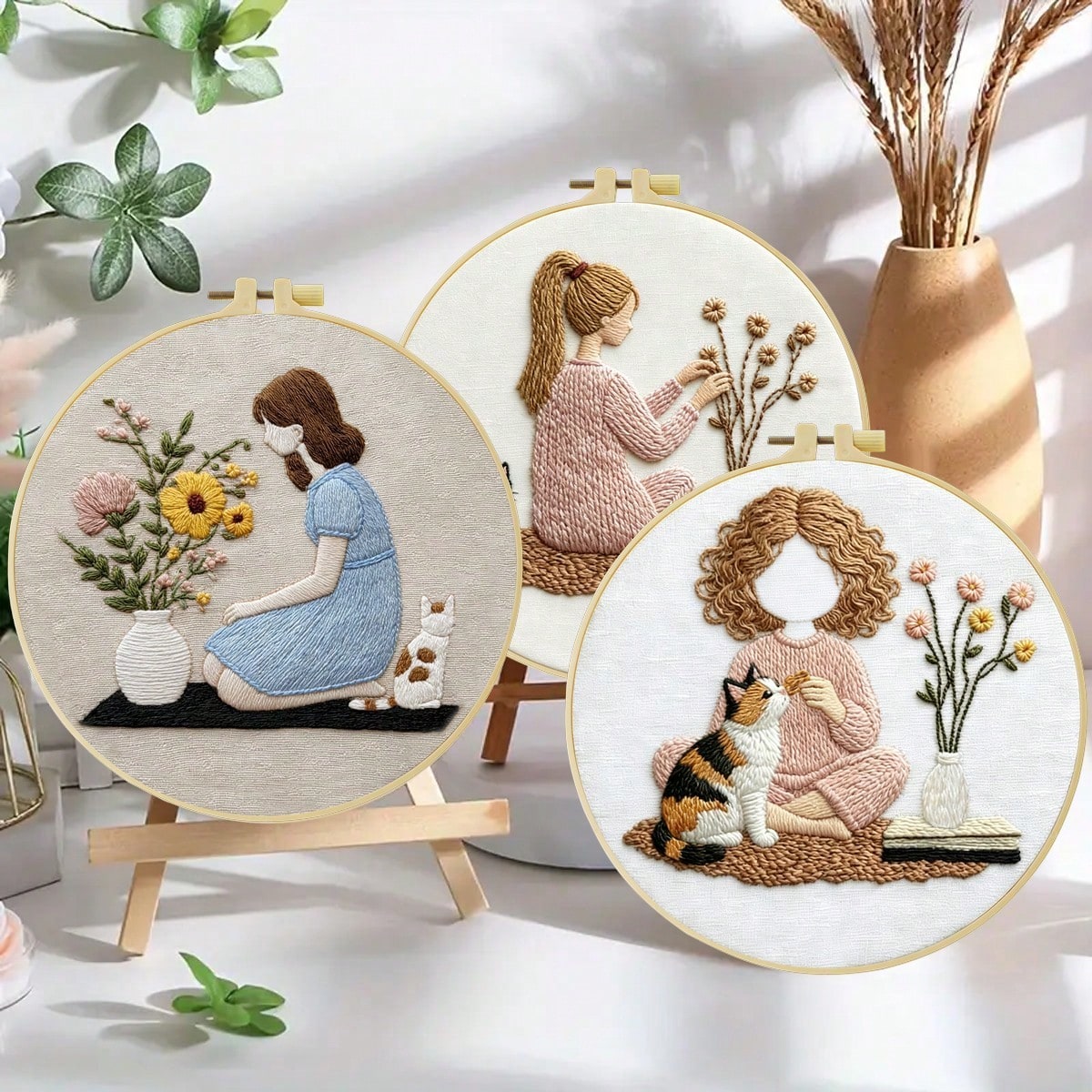 1PC 20*20cm/7.9*7.9in,Learning The Art Of Flower Arrangement Embroidery Kit, DIY Handmade Embroidery Set For Adult Beginners, Home Gift, Women's Sewing Gift, Including User Manual, Printed Pattern Fab