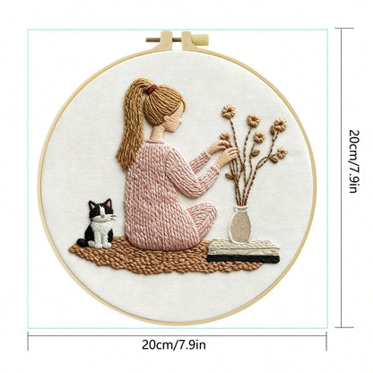 1PC 20*20cm/7.9*7.9in,Learning The Art Of Flower Arrangement Embroidery Kit, DIY Handmade Embroidery Set For Adult Beginners, Home Gift, Women's Sewing Gift, Including User Manual, Printed Pattern Fab