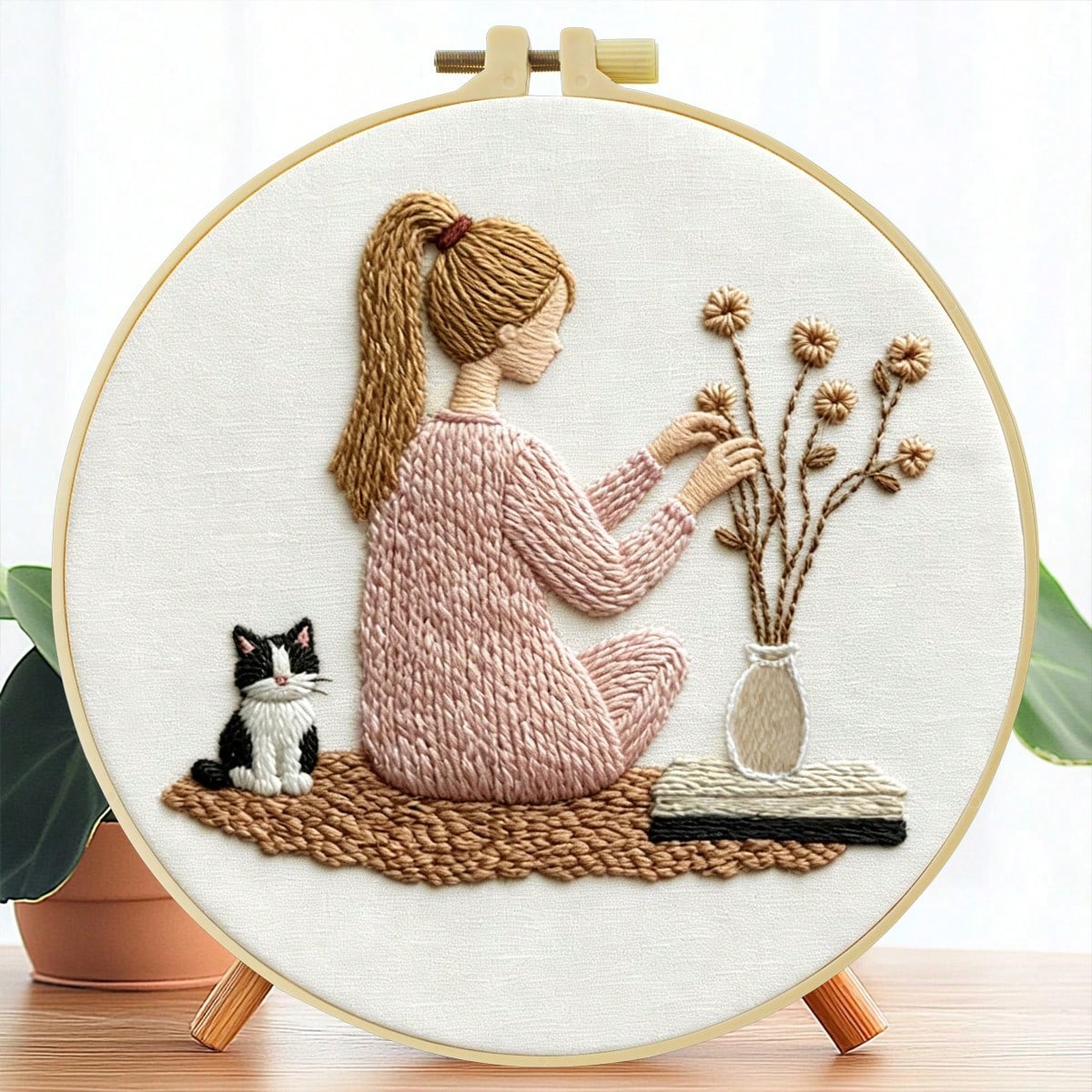 1PC 20*20cm/7.9*7.9in,Learning The Art Of Flower Arrangement Embroidery Kit, DIY Handmade Embroidery Set For Adult Beginners, Home Gift, Women's Sewing Gift, Including User Manual, Printed Pattern Fab