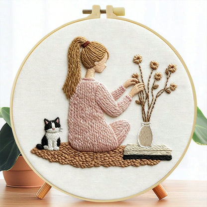 1PC 20*20cm/7.9*7.9in,Learning The Art Of Flower Arrangement Embroidery Kit, DIY Handmade Embroidery Set For Adult Beginners, Home Gift, Women's Sewing Gift, Including User Manual, Printed Pattern Fab