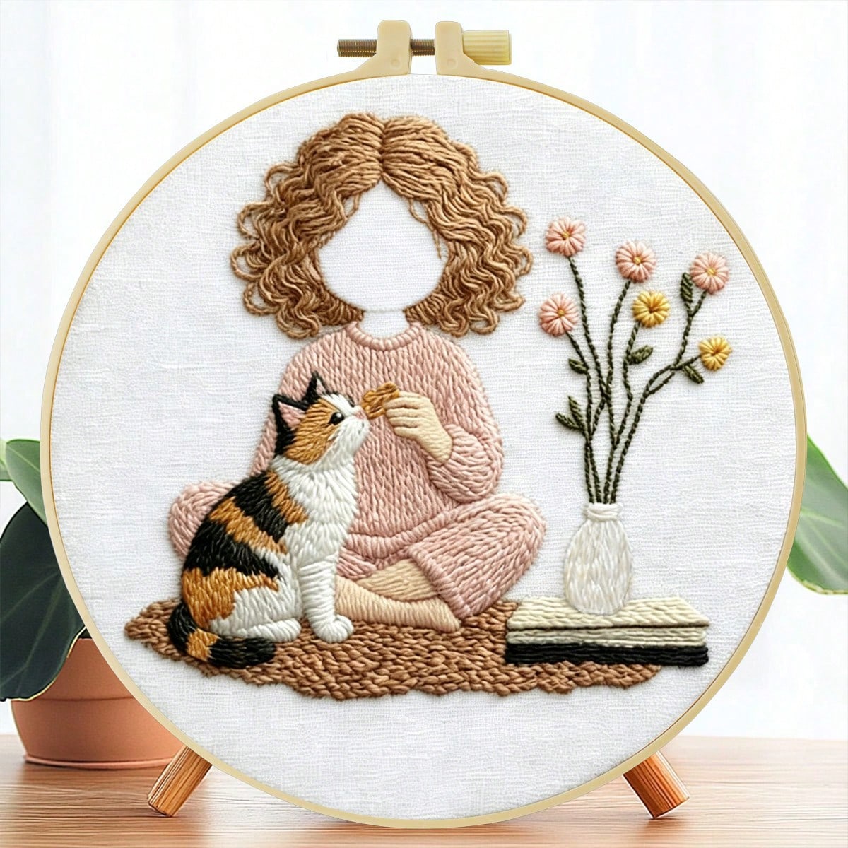 1PC 20*20cm/7.9*7.9in,Learning The Art Of Flower Arrangement Embroidery Kit, DIY Handmade Embroidery Set For Adult Beginners, Home Gift, Women's Sewing Gift, Including User Manual, Printed Pattern Fab