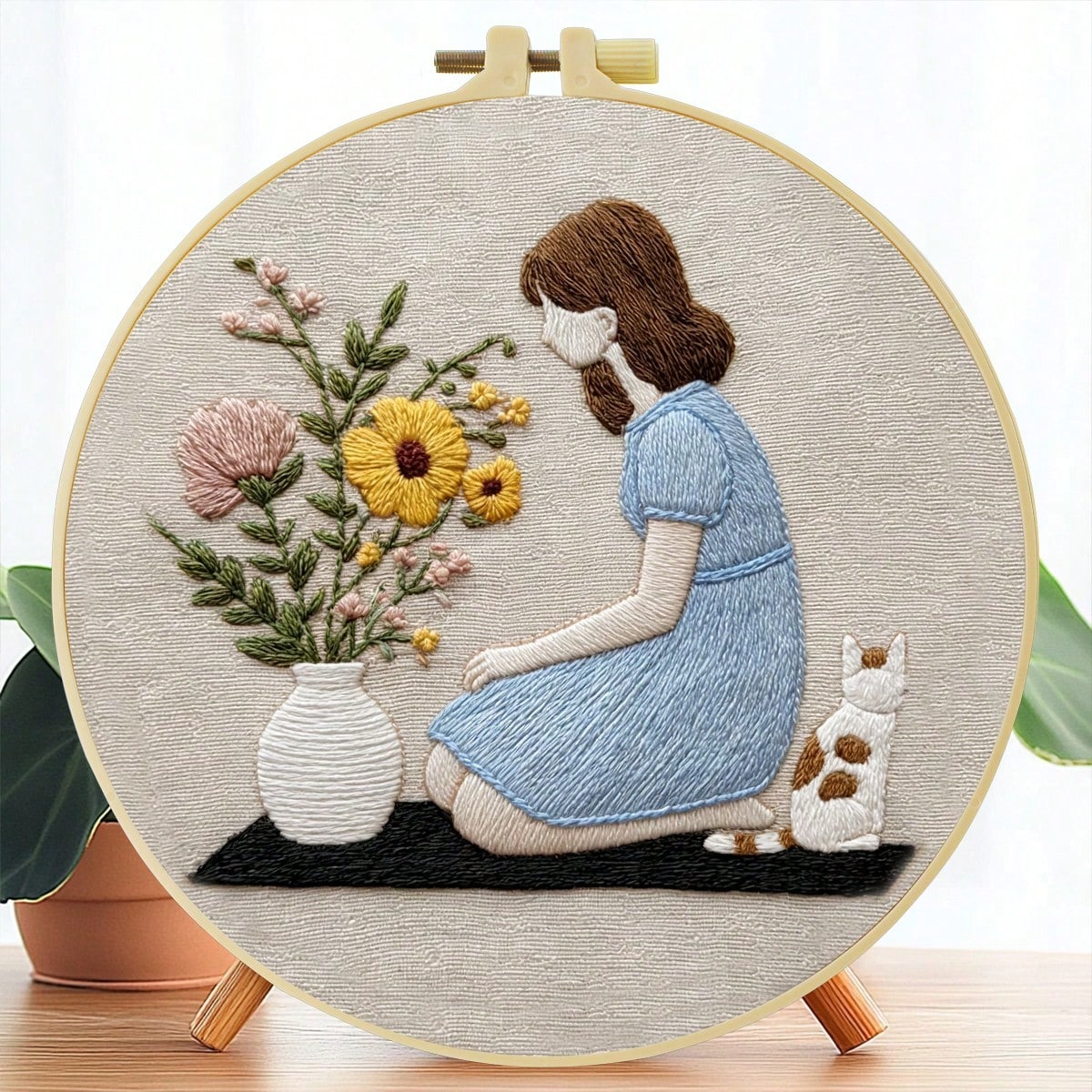 1PC 20*20cm/7.9*7.9in,Learning The Art Of Flower Arrangement Embroidery Kit, DIY Handmade Embroidery Set For Adult Beginners, Home Gift, Women's Sewing Gift, Including User Manual, Printed Pattern Fab