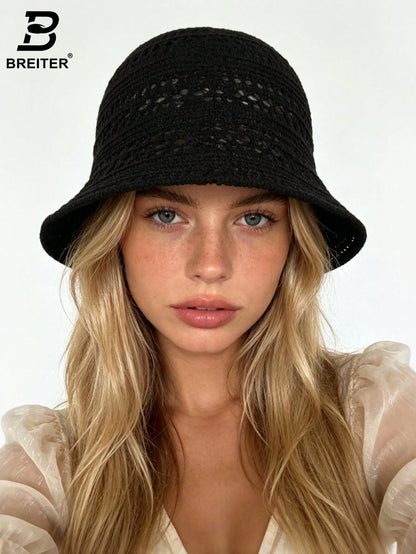 1pc 2026 New Summer Women's Hollow Out Sun Hat, Breathable Thin Fashion Design, Bohemian Style Vacation Hat, Suitable For Shopping, Travel, Outdoor Wear Bucket Hat