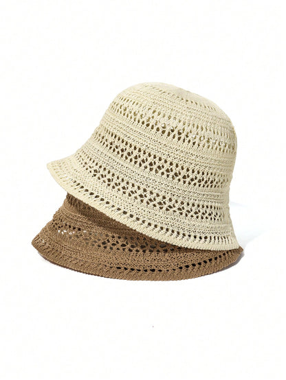 1pc 2026 New Summer Women's Hollow Out Sun Hat, Breathable Thin Fashion Design, Bohemian Style Vacation Hat, Suitable For Shopping, Travel, Outdoor Wear Bucket Hat