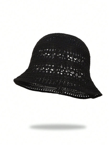 1pc 2026 New Summer Women's Hollow Out Sun Hat, Breathable Thin Fashion Design, Bohemian Style Vacation Hat, Suitable For Shopping, Travel, Outdoor Wear Bucket Hat