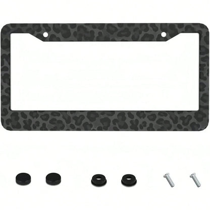1pc 2D Black Leopard Aluminum License Frame 12x6in, With Screws Washers, Fits Sedans SUV Pickups Commercial Vehicles Car Decor,Valentines Gift,Birthday Gifts,Car Decor,License Plate,Carro,Car Acesseso
