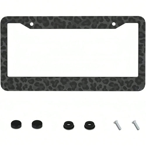 1pc 2D Black Leopard Aluminum License Frame 12x6in, With Screws Washers, Fits Sedans SUV Pickups Commercial Vehicles Car Decor,Valentines Gift,Birthday Gifts,Car Decor,License Plate,Carro,Car Acesseso