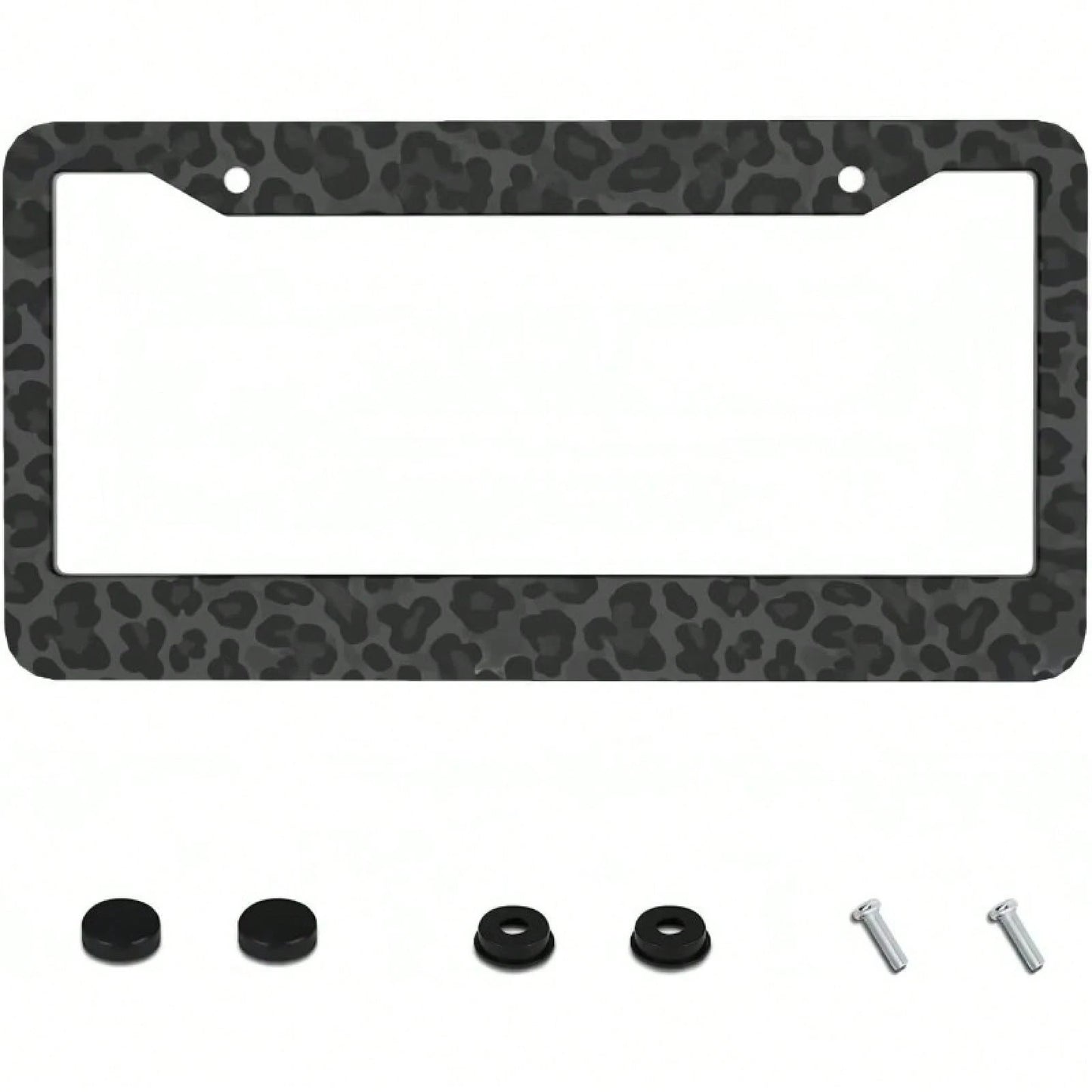 1pc 2D Black Leopard Aluminum License Frame 12x6in, With Screws Washers, Fits Sedans SUV Pickups Commercial Vehicles Car Decor,Valentines Gift,Birthday Gifts,Car Decor,License Plate,Carro,Car Acesseso