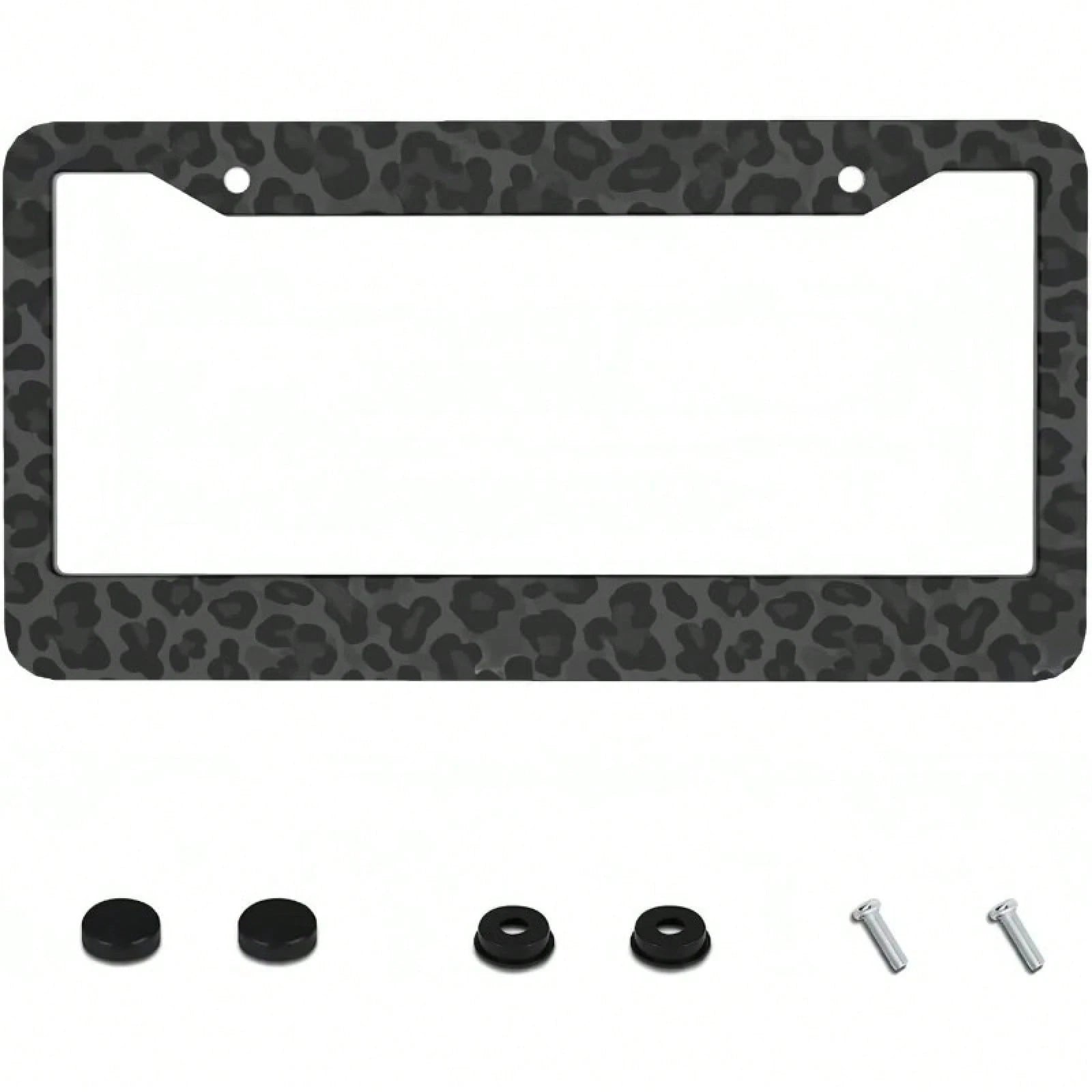 1pc 2D Black Leopard Aluminum License Frame 12x6in, With Screws Washers, Fits Sedans SUV Pickups Commercial Vehicles Car Decor,Valentines Gift,Birthday Gifts,Car Decor,License Plate,Carro,Car Acesseso