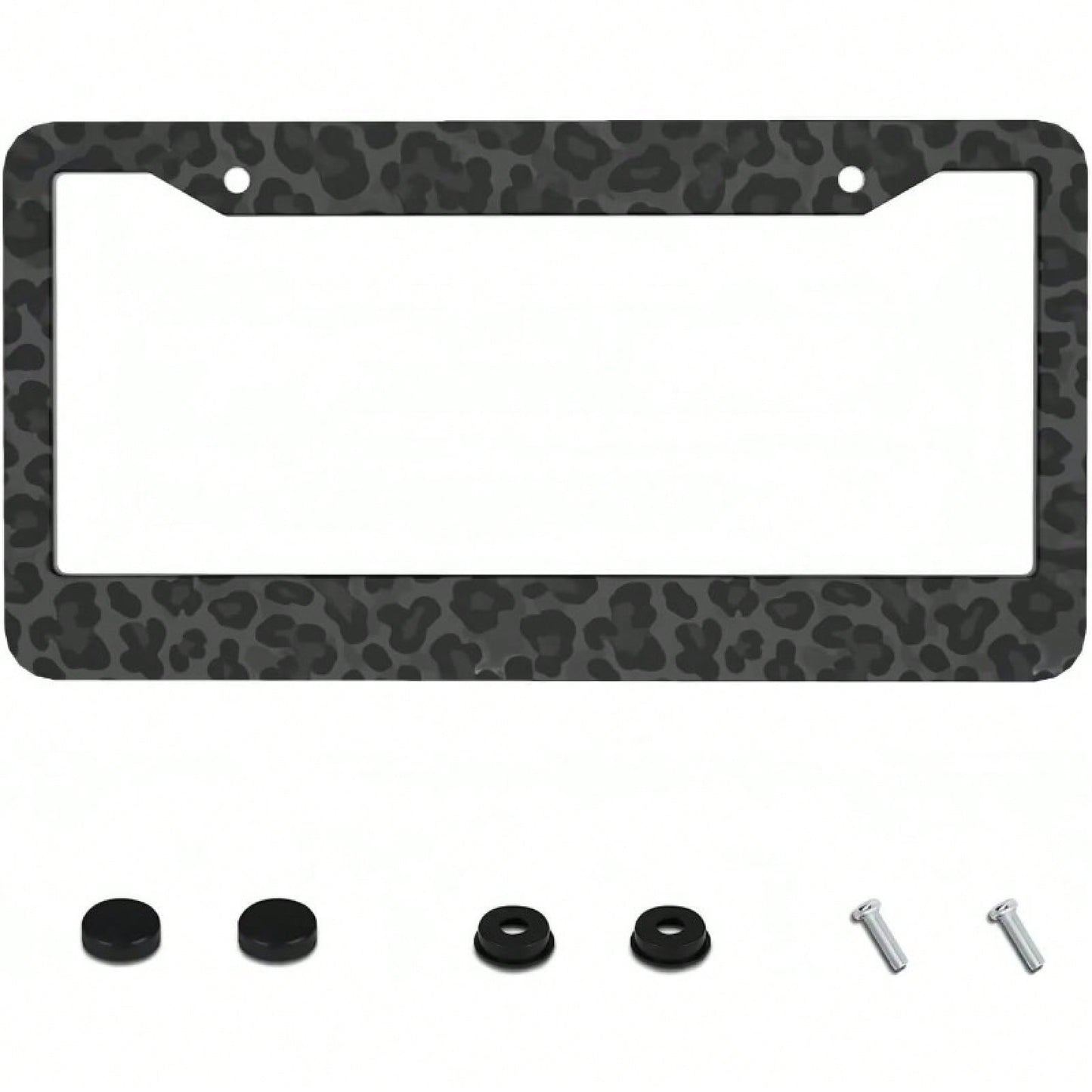 1pc 2D Black Leopard Aluminum License Frame 12x6in, With Screws Washers, Fits Sedans SUV Pickups Commercial Vehicles Car Decor,Valentines Gift,Birthday Gifts,Car Decor,License Plate,Carro,Car Acesseso