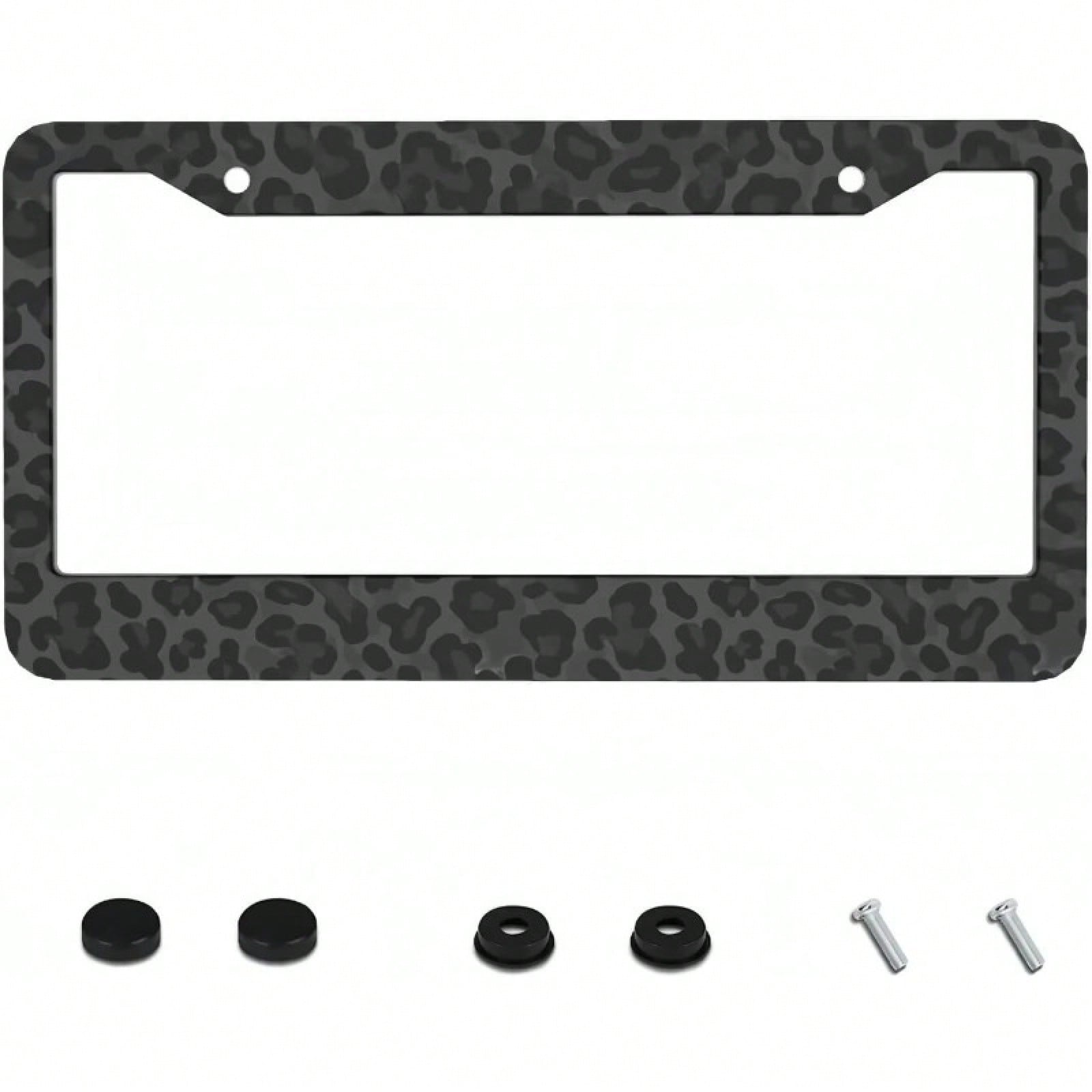 1pc 2D Black Leopard Aluminum License Frame 12x6in, With Screws Washers, Fits Sedans SUV Pickups Commercial Vehicles Car Decor,Valentines Gift,Birthday Gifts,Car Decor,License Plate,Carro,Car Acesseso