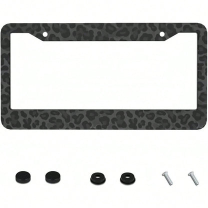 1pc 2D Black Leopard Aluminum License Frame 12x6in, With Screws Washers, Fits Sedans SUV Pickups Commercial Vehicles Car Decor,Valentines Gift,Birthday Gifts,Car Decor,License Plate,Carro,Car Acesseso
