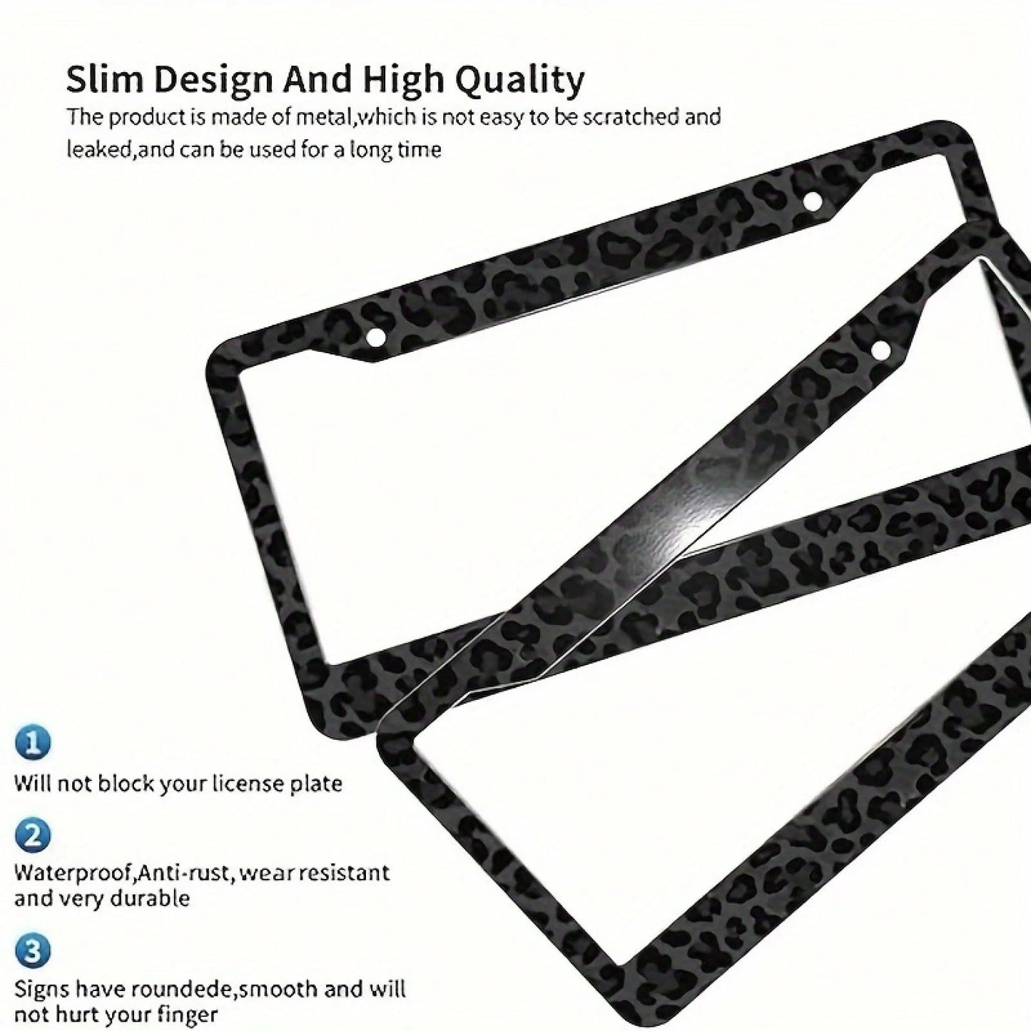 1pc 2D Flat Decorative Signboard&Nameplate, Aluminum Metal License Plate Frame- Black Leopard Print Design, Suitable For Front And Rear License Plates, Cheetah Design, Suitable For Most American Vehi