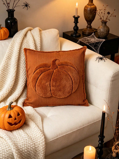 (1Pc,2Pcs Available)18x18in Embossed Pumpkin Fall Pillow Covers, Soft Faux Fur| Cozy Throw Pillow Case For Couch Cushion Cover, Chair Sofa Bedroom Living Room Fall Decor Autumn Harvest Thanksgiving