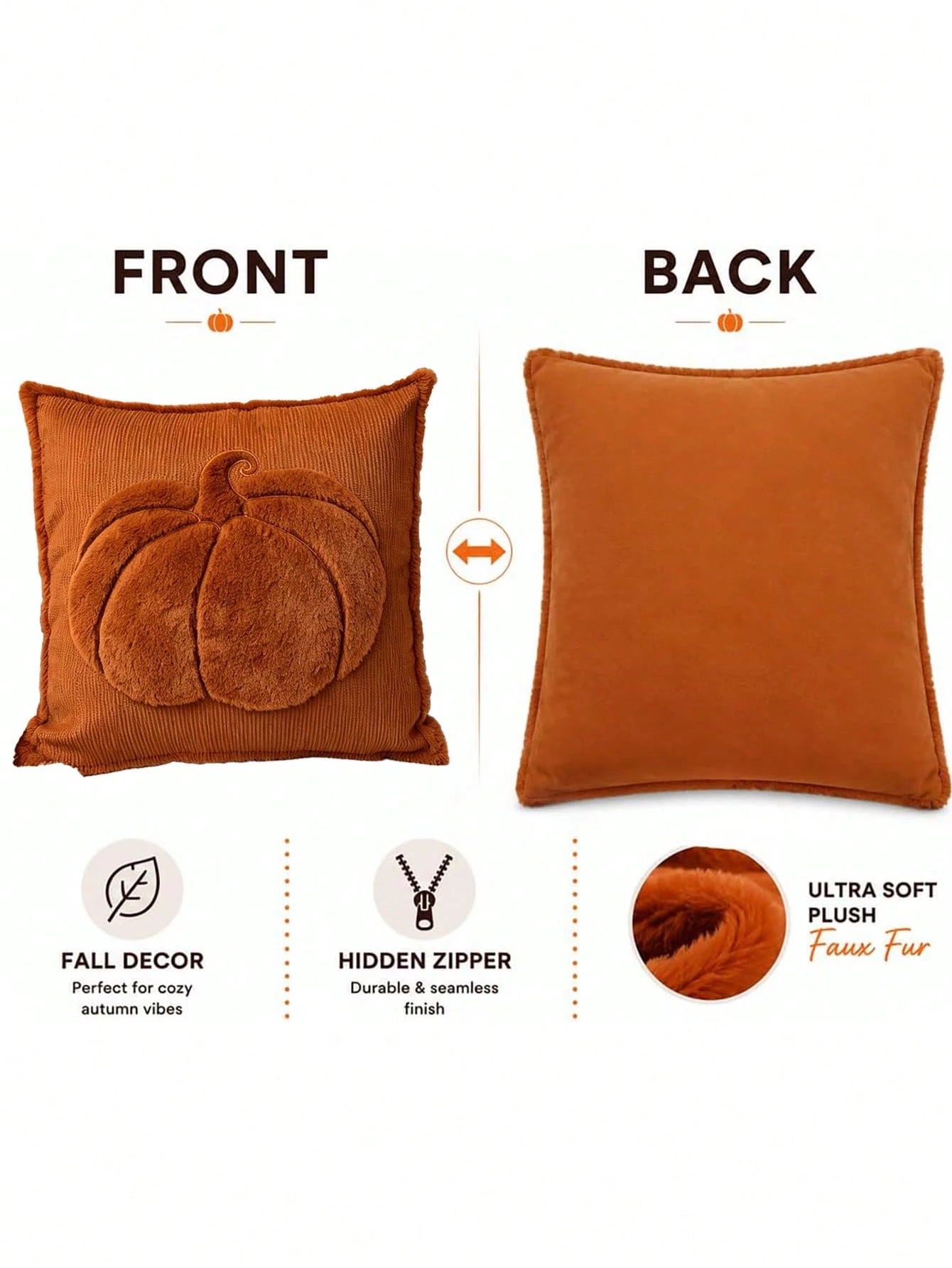 (1Pc,2Pcs Available)18x18in Embossed Pumpkin Fall Pillow Covers, Soft Faux Fur| Cozy Throw Pillow Case For Couch Cushion Cover, Chair Sofa Bedroom Living Room Fall Decor Autumn Harvest Thanksgiving