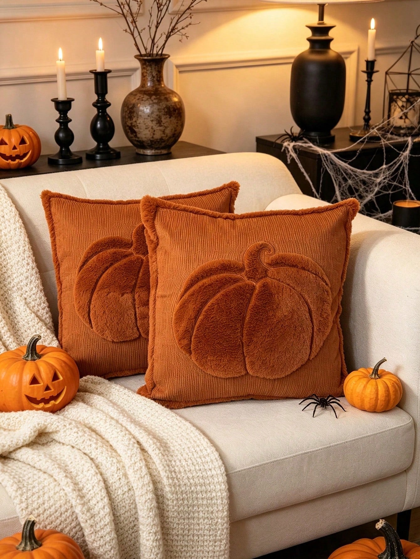 (1Pc,2Pcs Available)18x18in Embossed Pumpkin Fall Pillow Covers, Soft Faux Fur| Cozy Throw Pillow Case For Couch Cushion Cover, Chair Sofa Bedroom Living Room Fall Decor Autumn Harvest Thanksgiving
