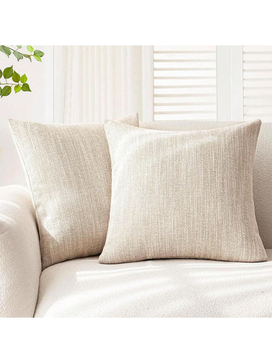 1pc/2pcs Beige Luxury Pillowcase Without Pillow Insert, Bohemian Style Decorative Textured Coarse Linen Fabric, Rugged Linen Craftsmanship, Suitable For Sofa, Living Room, Bedroom, Floor, Bench, Car