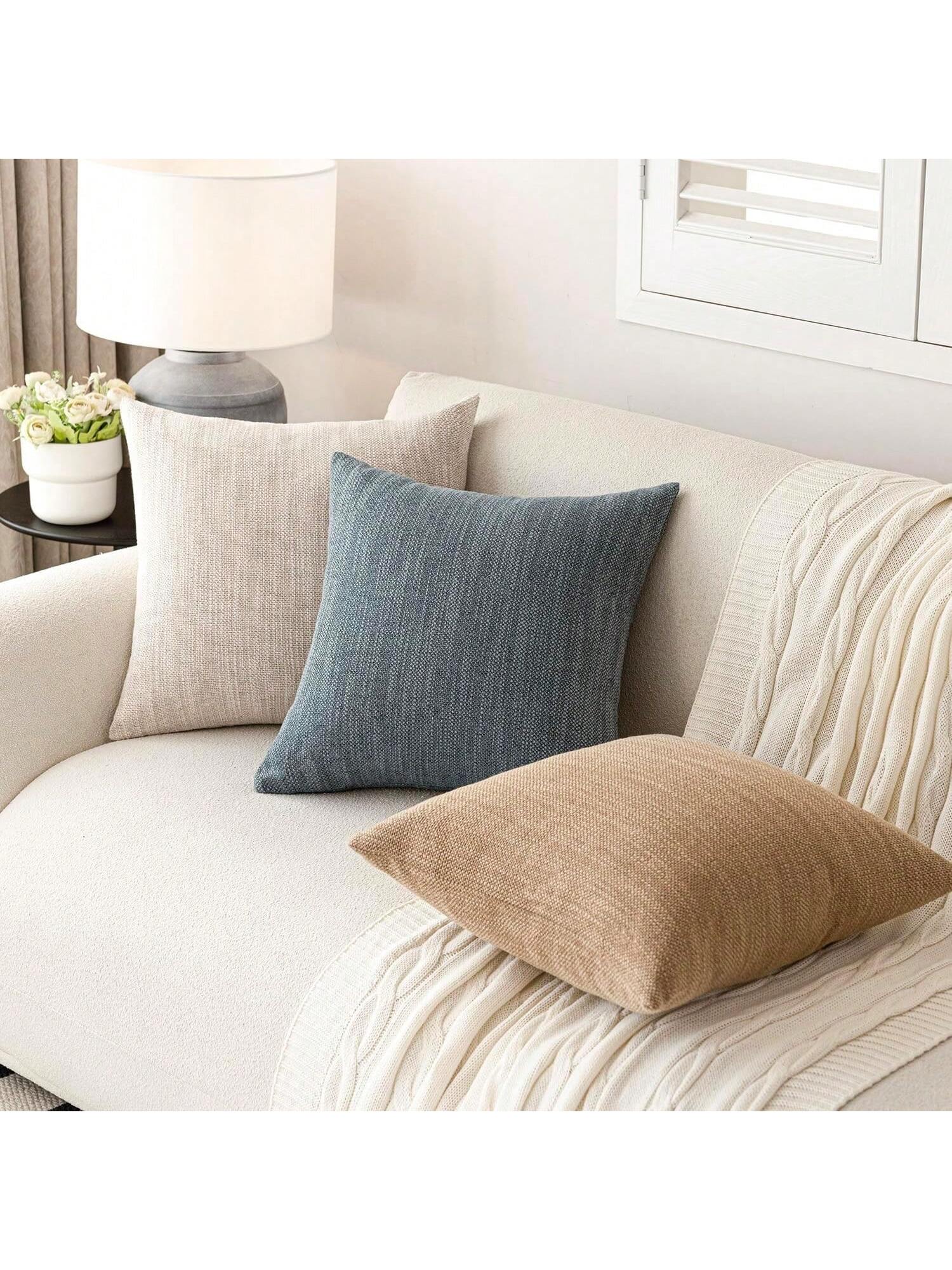 1pc/2pcs Beige Luxury Pillowcase Without Pillow Insert, Bohemian Style Decorative Textured Coarse Linen Fabric, Rugged Linen Craftsmanship, Suitable For Sofa, Living Room, Bedroom, Floor, Bench, Car