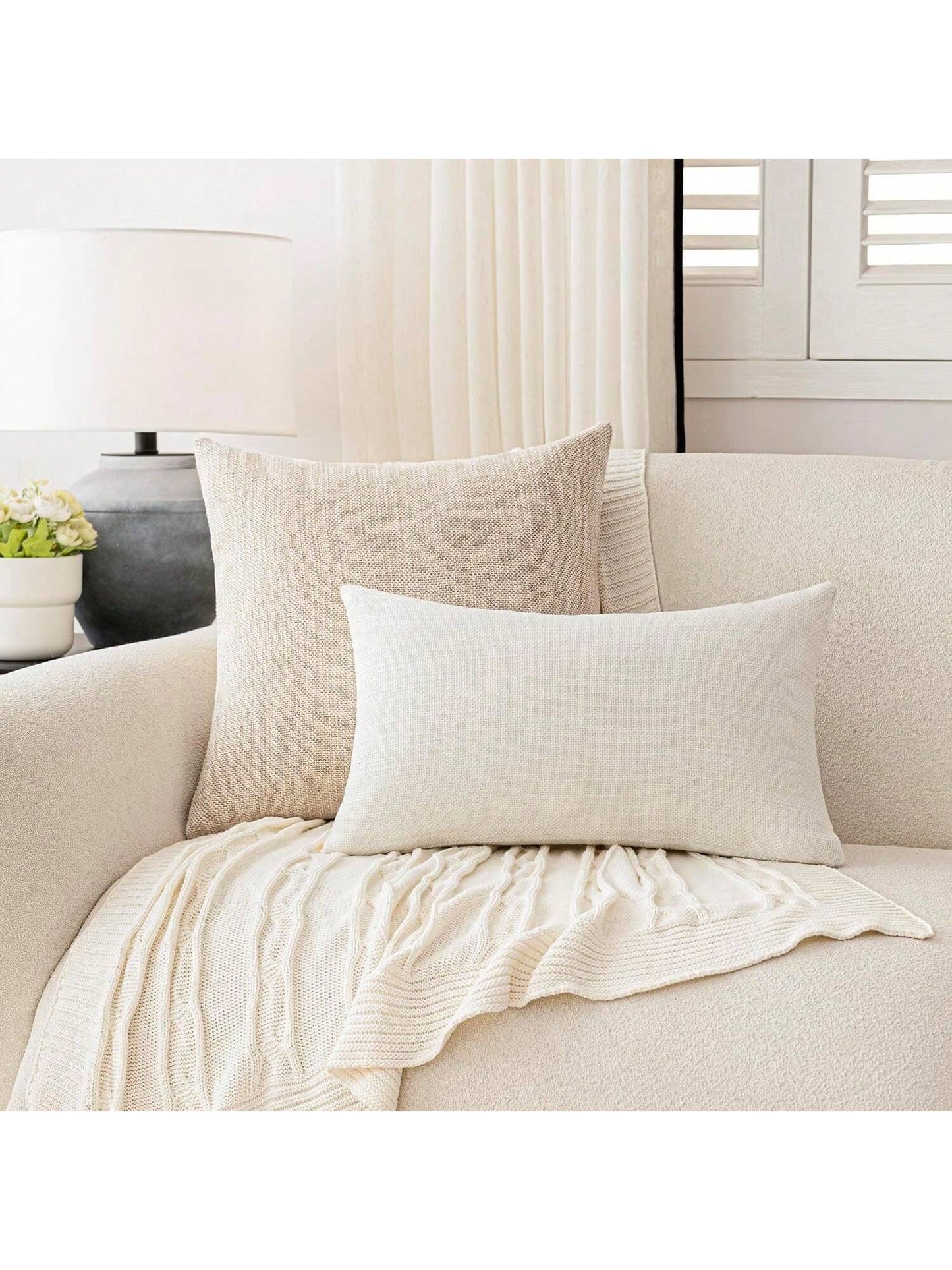 1pc/2pcs Beige Luxury Pillowcase Without Pillow Insert, Bohemian Style Decorative Textured Coarse Linen Fabric, Rugged Linen Craftsmanship, Suitable For Sofa, Living Room, Bedroom, Floor, Bench, Car
