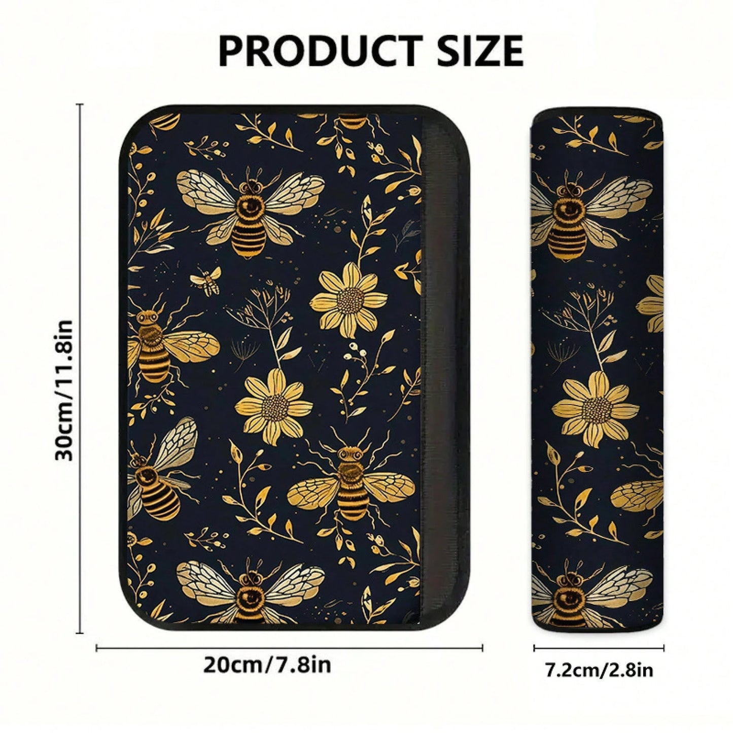 1pc/2pcs Black And Gold Bee Floral Pattern Car Seatbelt Shoulder Pad, Universal Multifunctional Seatbelt Protector, Suitable For Car Seat Belts, Adjustable Car Shoulder Strap Protector, Creative And S