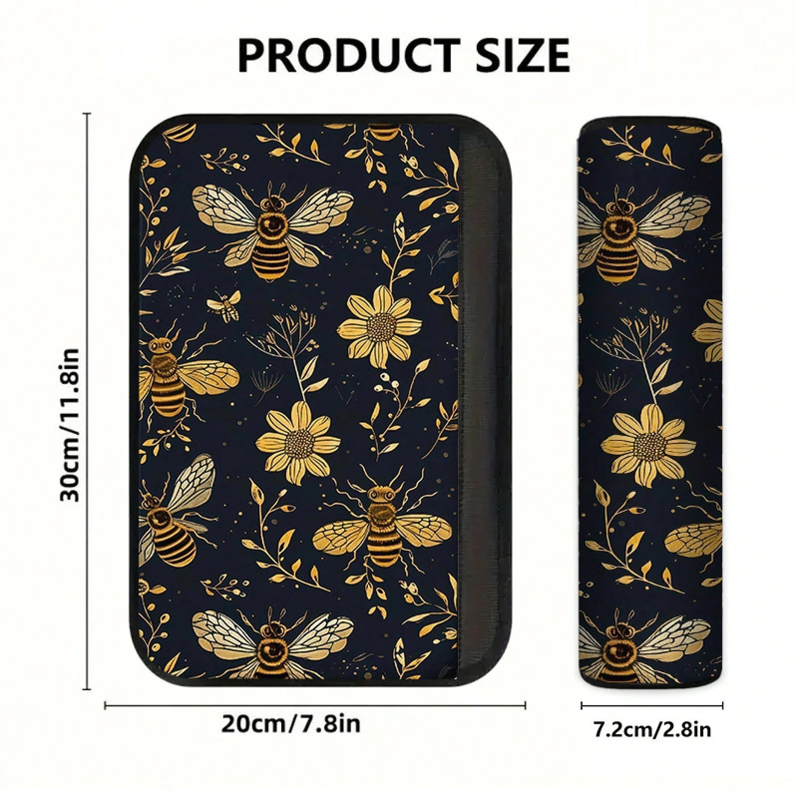 1pc/2pcs Black And Gold Bee Floral Pattern Car Seatbelt Shoulder Pad, Universal Multifunctional Seatbelt Protector, Suitable For Car Seat Belts, Adjustable Car Shoulder Strap Protector, Creative And S