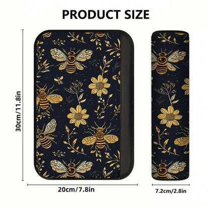 1pc/2pcs Black And Gold Bee Floral Pattern Car Seatbelt Shoulder Pad, Universal Multifunctional Seatbelt Protector, Suitable For Car Seat Belts, Adjustable Car Shoulder Strap Protector, Creative And S