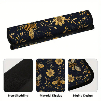 1pc/2pcs Black And Gold Bee Floral Pattern Car Seatbelt Shoulder Pad, Universal Multifunctional Seatbelt Protector, Suitable For Car Seat Belts, Adjustable Car Shoulder Strap Protector, Creative And S