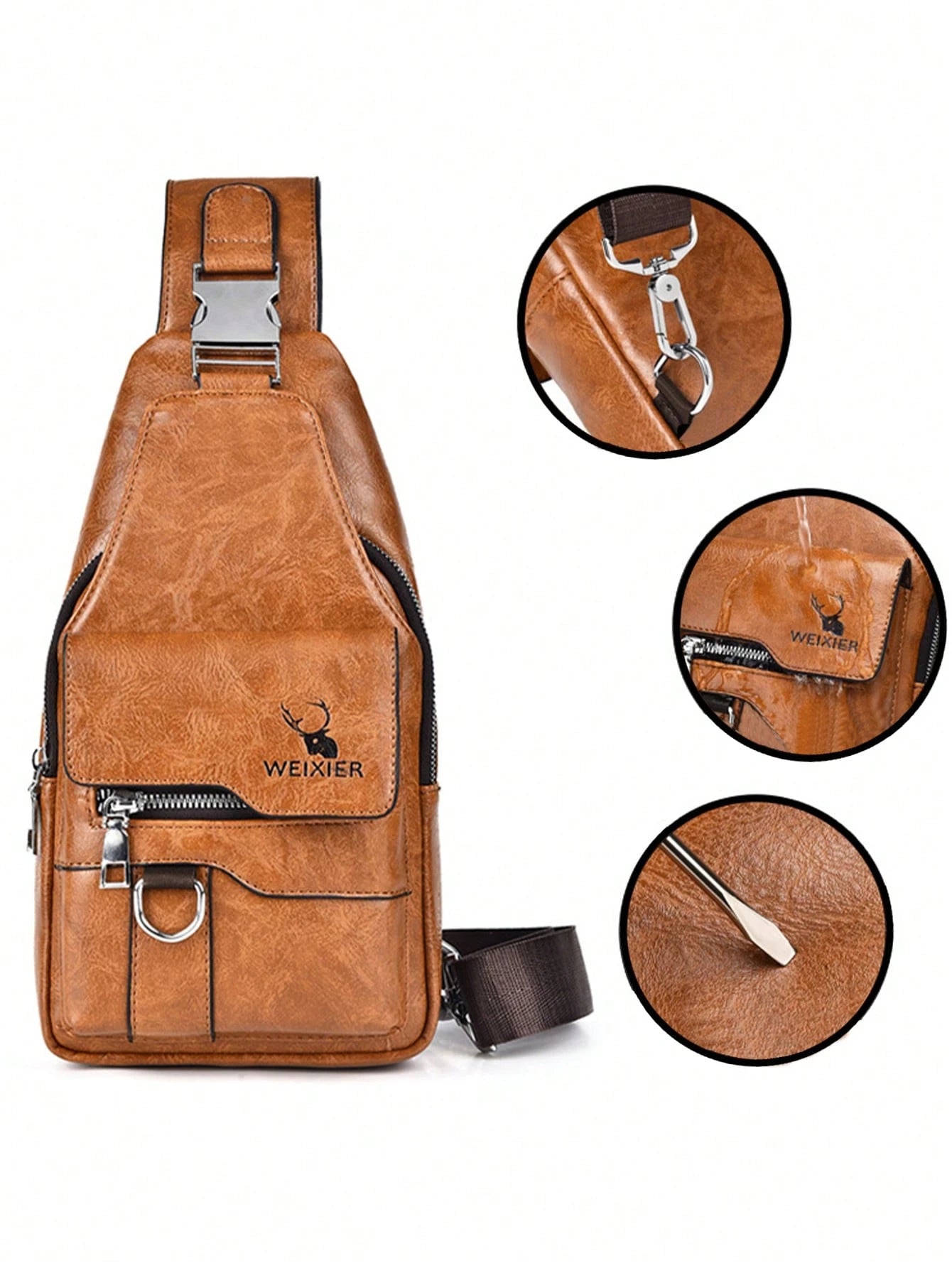 1pc/2pcs Business Chest Bag, Waist Bag, PU Material, Student Bag; Made Of Wear-Resistant PU Fabric, Multi-Compartment Large Space, Built-In Earphone Jack; Minimalist Casual Men's Bag, Fashion Style, T