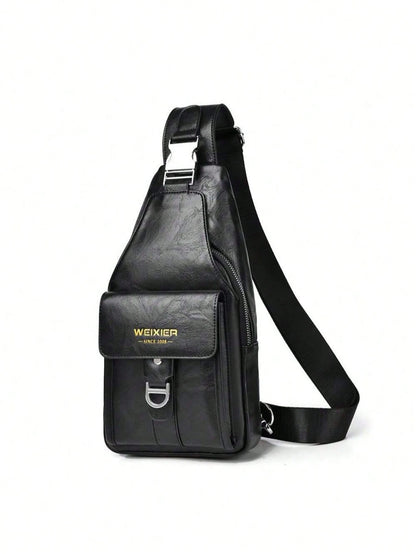 1pc/2pcs Business Chest Bag, Waist Bag, PU Material, Student Bag; Made Of Wear-Resistant PU Fabric, Multi-Compartment Large Space, Built-In Earphone Jack; Minimalist Casual Men's Bag, Fashion Style, T