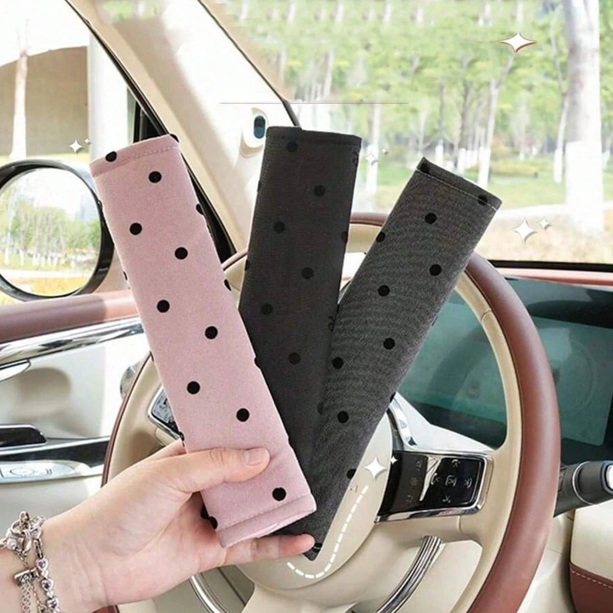 1pc/2pcs Car Shoulder Pad Cover With Polka Dot Bow, Soft Protective Sleeve For Car (The Bows On The Shoulder Pad Are Randomly Placed And The Quantity Is Not Fixed, Which Does Not Affect The Usage)